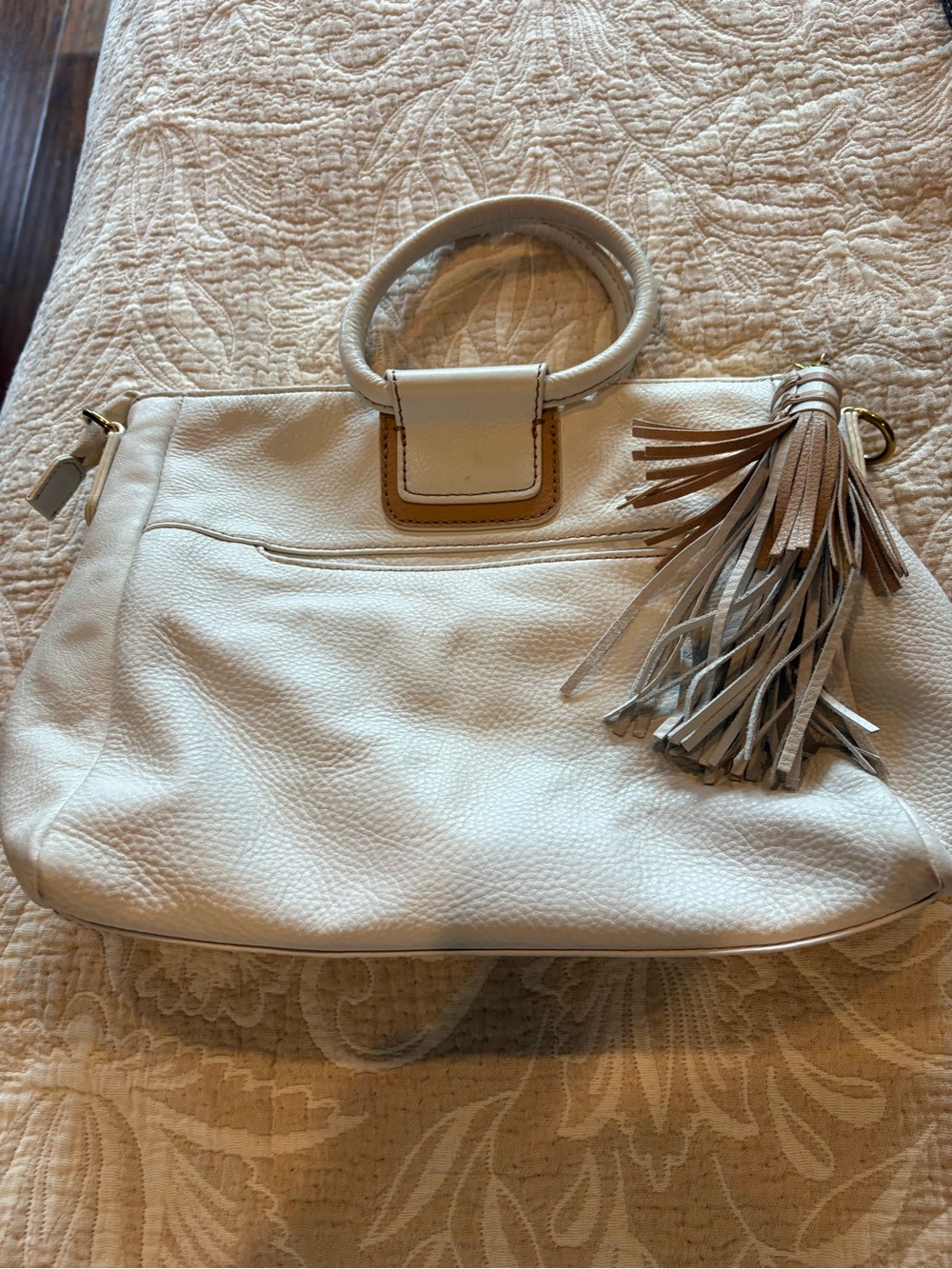 HOBO Cream Leather Tassel Shoulder Bag with Top Handle